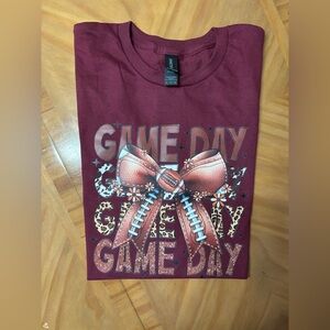 AFTER HOLIDAY NEW Maroon Game Day T-Shirt with Football Bow Design